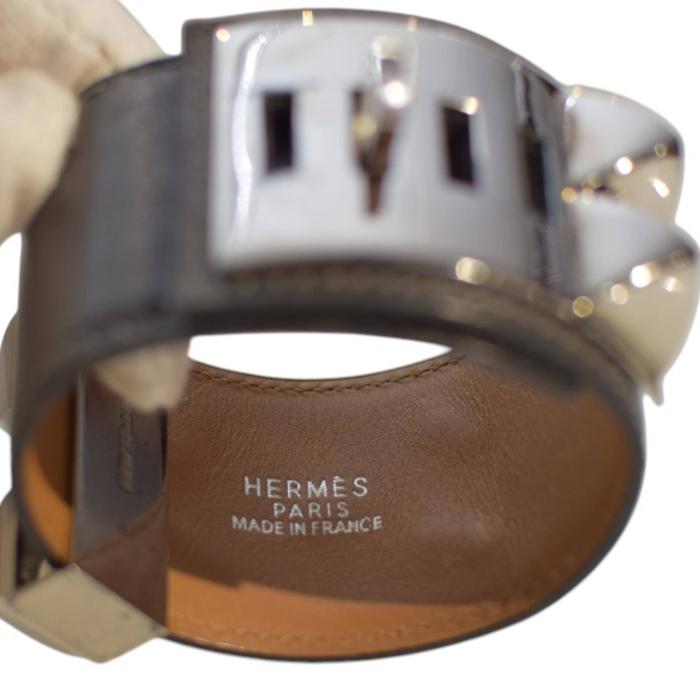 Hermes Collier de Chien gray leather bracelet with Medor studs silver tone hardware