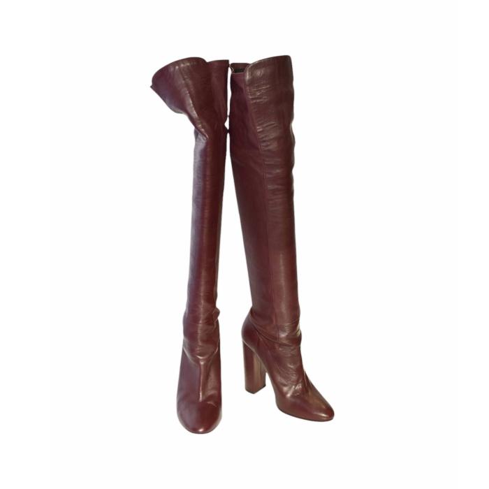 Aquazzura Burgundy Leather Over The Knee Boots Heels Shoes size 40