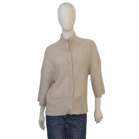 Soft Goat Beige Wool Cashmere Knit Snap Button Front Cardigan Cardi Top size S