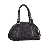 Tod's Anthracite Gray T Monogram Fabric Black Pat. Leather Satchel Shoulder bag