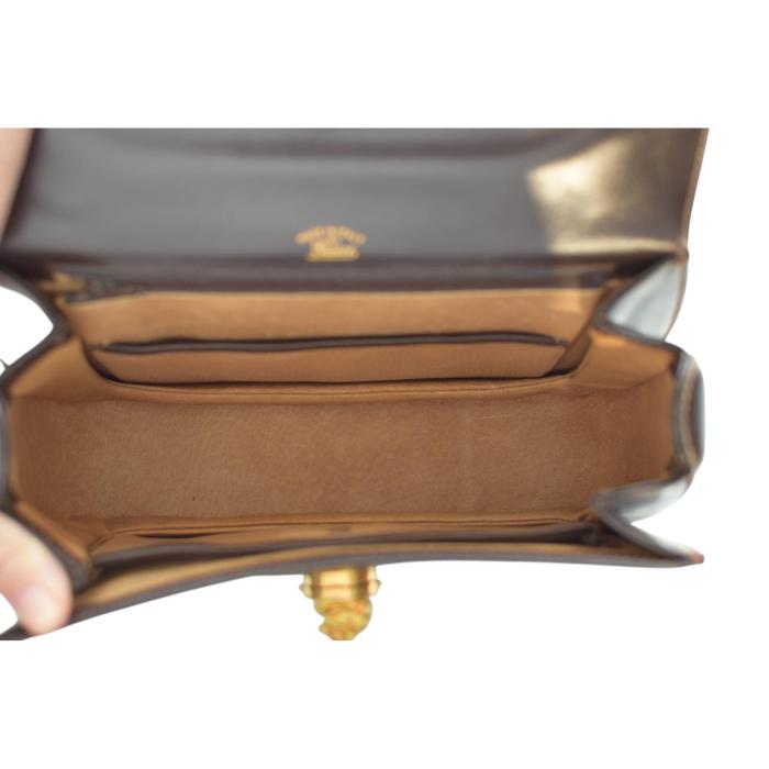 GUCCI Brown Leather Gold Tone Tiger Head Turn Lock Top Handle Handbag Vintage Bag