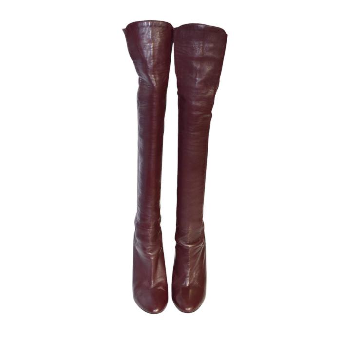 Aquazzura Burgundy Leather Over The Knee Boots Heels Shoes size 40