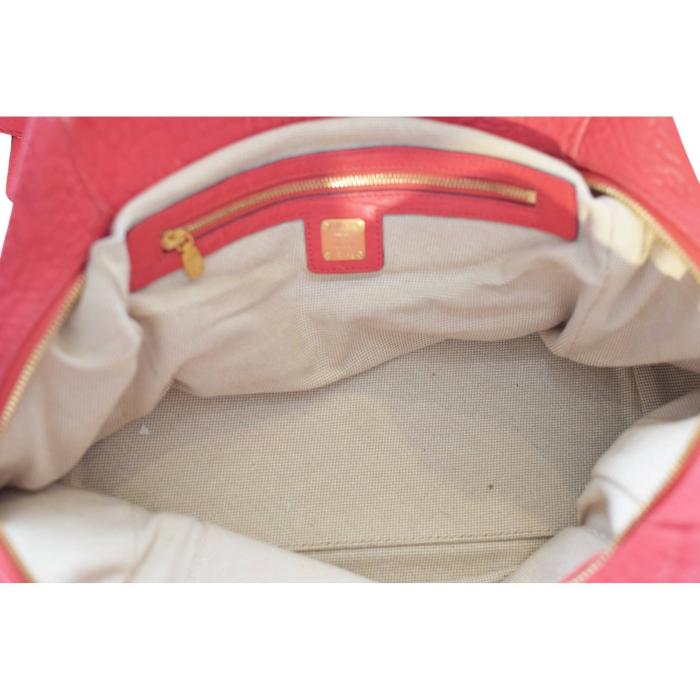 MCM Keana Red Pebbled Leather Studded Satchel Top Handles Crossbody Shoulder bag 