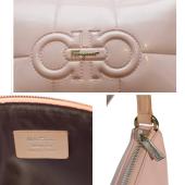 Ferragamo Black Pink Patent Leather Double Gancio Quilted Baguette Shoulder Bag