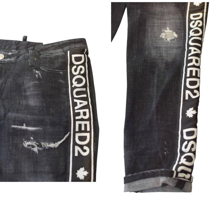 Dsquared2 Black Gray "Icon" Denim Crop Distressed Slim Trousers Pants size 40