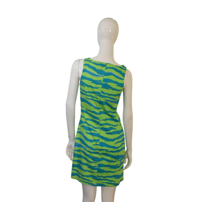 Versus Gianni Versace Blue Green Zebra Print Sequins Sleeveless Mini Dress 42