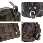 Tod's Anthracite Gray T Monogram Fabric Black Pat. Leather Satchel Shoulder bag