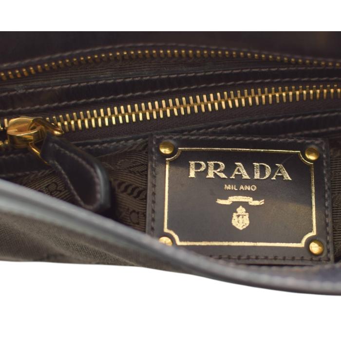 Prada Brown Canapa Logo Crossbody Dark brown canvas and leather bag