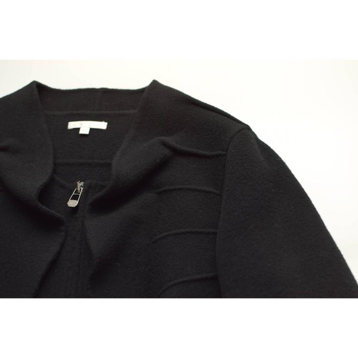 Paule Ka Black Wool Cashmere Zipper Front Ruffled Jacket size 44