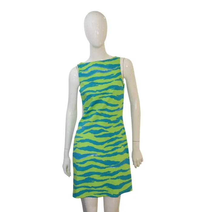 Versus Gianni Versace Blue Green Zebra Print Sequins Sleeveless Mini Dress  42 - Swap Shop