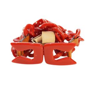 Prada Women&#039;s Red Resin Plex Chain Leather Details Elastic Band Belt size 90