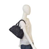 Tod's Anthracite Gray T Monogram Fabric Black Pat. Leather Satchel Shoulder bag