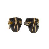 Jimmy Choo Black Snake Leather Gold Trim Thong Sandals Flat Shoes size 40