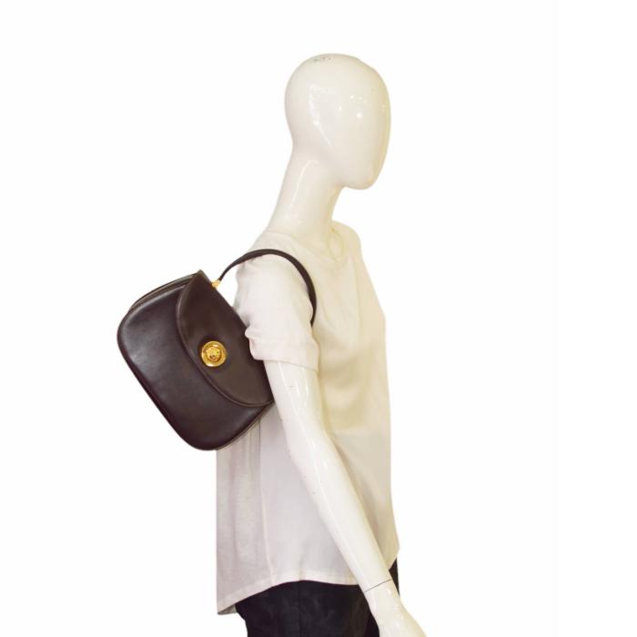 GUCCI Brown Leather Gold Tone Tiger Head Turn Lock Top Handle Handbag Vintage Bag