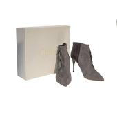 Chloe gray pointed toe crocodile embossed leather and suede ankle boots 39,5