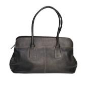 Tod's Black Pebbled Leather Contrast stitching Satchel Shoulder bag Handbag