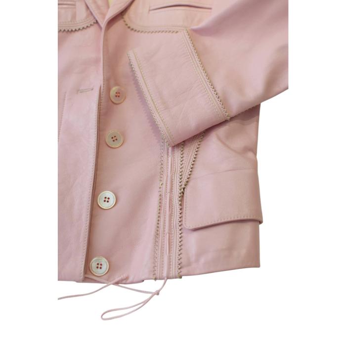 Antonio Berardi Pink Leather Button Front Fitted Blazer Jacket size 42