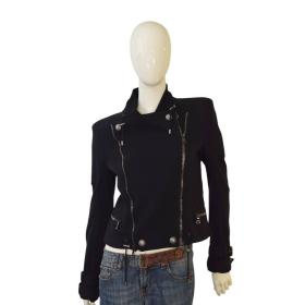 Balmain Black jersey knit cotton zipper front biker jacket size 42