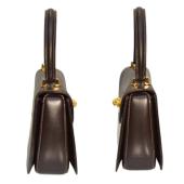 GUCCI Brown Leather Gold Tone Tiger Head Turn Lock Top Handle Handbag Vintage Bag