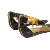 Jimmy Choo Black Snake Leather Gold Trim Thong Sandals Flat Shoes size 40