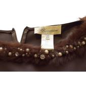 Blumarine Brown Fur w. Pearls Neckline Sleeveless A- Line Knee Dress size 44