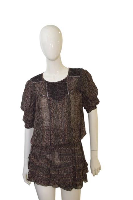Isabel Marant Multicolor Earthly Hues 100% Silk Mini Tiered Skirt size 38