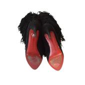 Christian Louboutin Black Suede Fringe Calf Length Boots size 10, EU 40