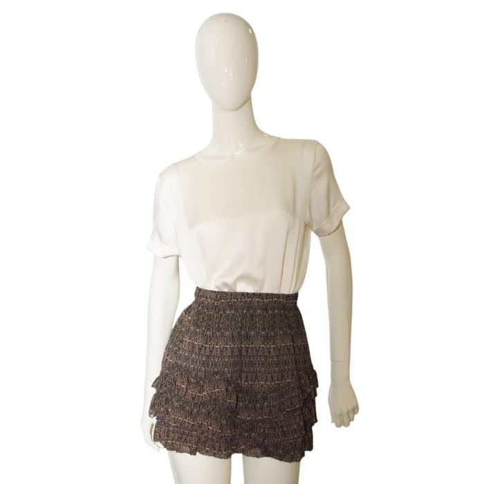 Isabel Marant Multicolor Earthly Hues 100% Silk Mini Tiered Skirt size 38