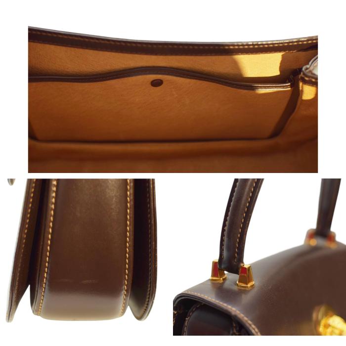 GUCCI Brown Leather Gold Tone Tiger Head Turn Lock Top Handle Handbag Vintage Bag