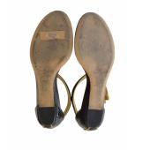 Jimmy Choo Black Snake Leather Gold Trim Thong Sandals Flat Shoes size 40