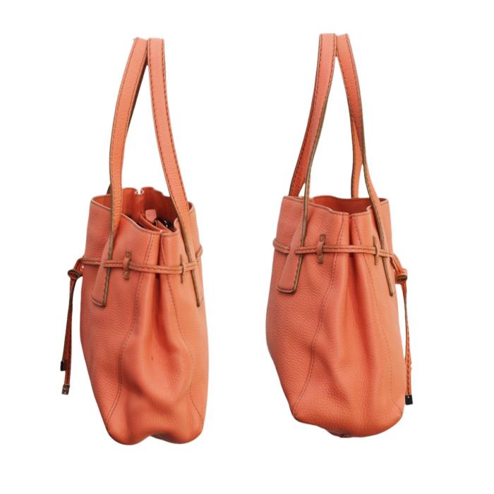 Tod's Salmon Pink Pebbled Leather Drawstring Tote Shoulder bag Handbag