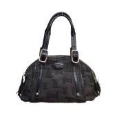 Tod's Anthracite Gray T Monogram Fabric Black Pat. Leather Satchel Shoulder bag