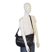 Gucci Black Calfskin Leather Web Logo Half Moon Hobo crossbody bag unisex design