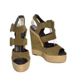 Pierre Hardy Army Green Suede Leather Wedge Strappy Sandals Platform Shoes Sz 41