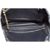 CHANEL Vintage Blue-Black Calfskin Leather large tote bag with gold tone hardware