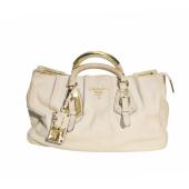 Prada off White Leather Bowler Handbag Calfskin Bauletto bag with long strap