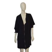 Chloe Black Silk Zipper Front Open Back Short Sleeves w. Slits Mini Dress sz 42