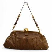 Dolce & Gabbana Brown Leather Leaves Charm Frame Shoulder Bag Handbag w. Purse