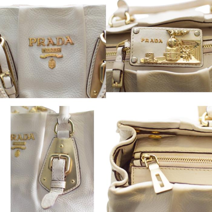 Prada off White Leather Bowler Handbag Calfskin Bauletto bag with long strap