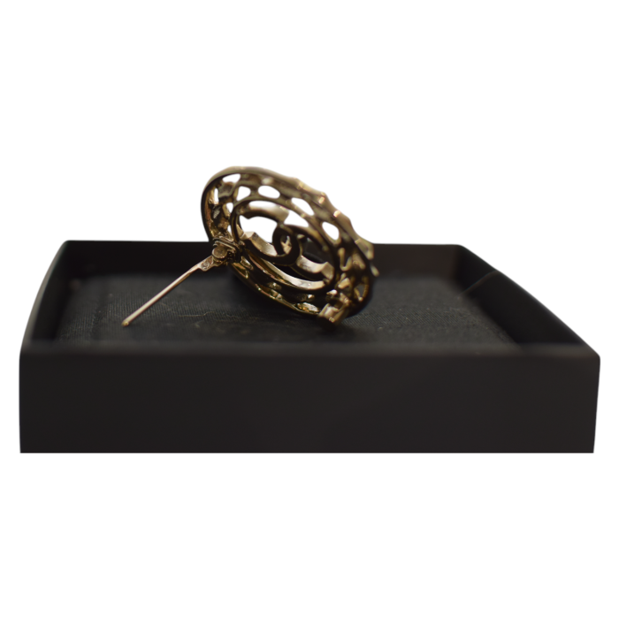 Chanel round wreath gold tone safety pin brooch with crystals