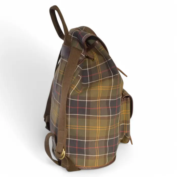 Barbour Green Brown Check Canvas Backpack Rucksack Unisex Swap Shop