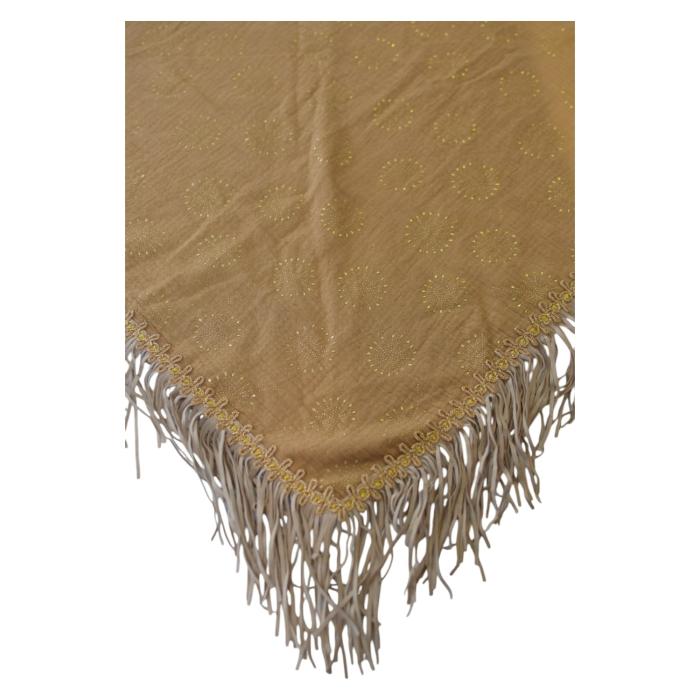 Katherina Loretta Beige & Golden Dandelions Triangle Scarf Wrap Fringes Shawl