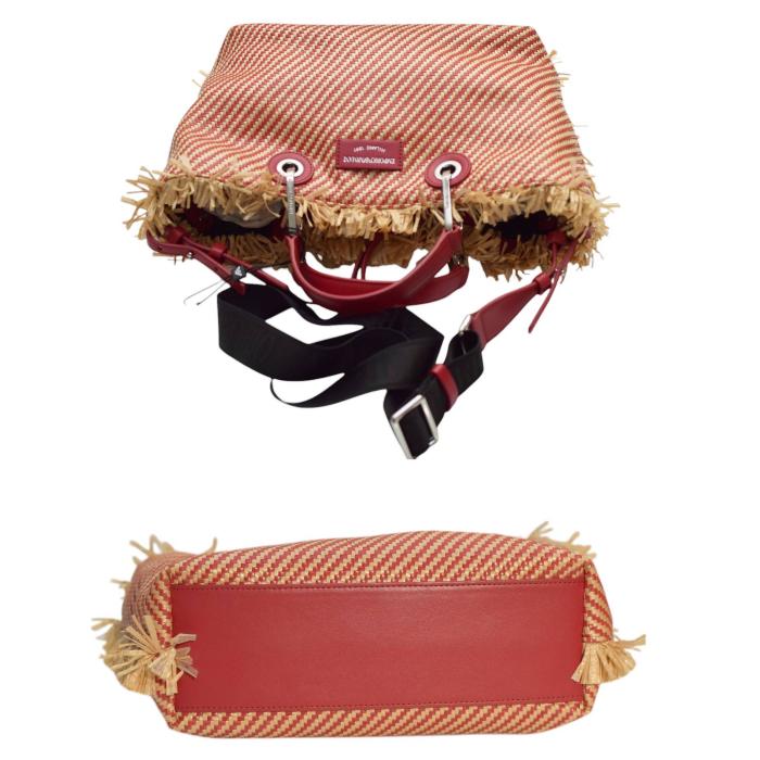 Emporio Armani Red & Beige Fringed Raffia Large Tote Crossbody bag Handbag