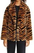 STAND STUDIO Tiffany Short Tiger Print Faux Fur Belted Jacket In Classic Tiger