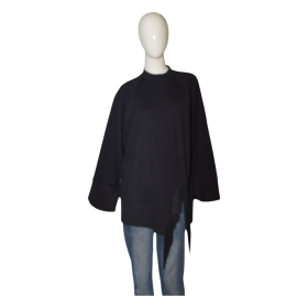 The Attico Black Asymmetric w. Fringes Oversize Casual Sweatshirt Top