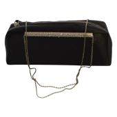 Gianni Versace Black Satin w. Crystals Chain Shoulder Bag Clutch Handbag Purse