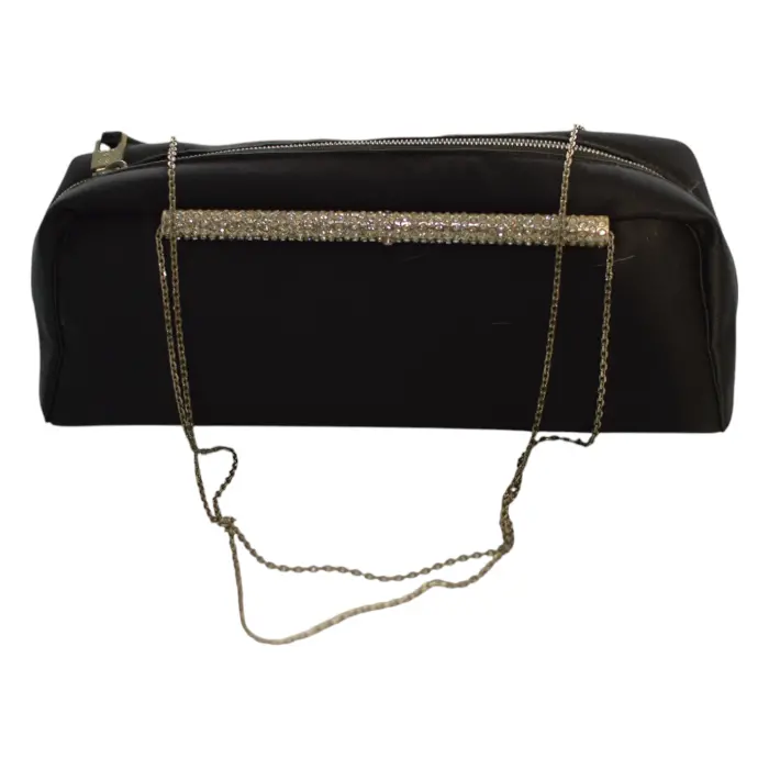 Gianni Versace Black Satin Crystals Chain Shoulder Bag Clutch