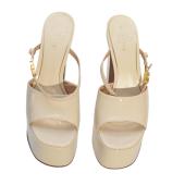 Valentino Garavani Patent Tan-Go 55/155mm High Heel Platform Slide Sandals 38,5 Light Ivory