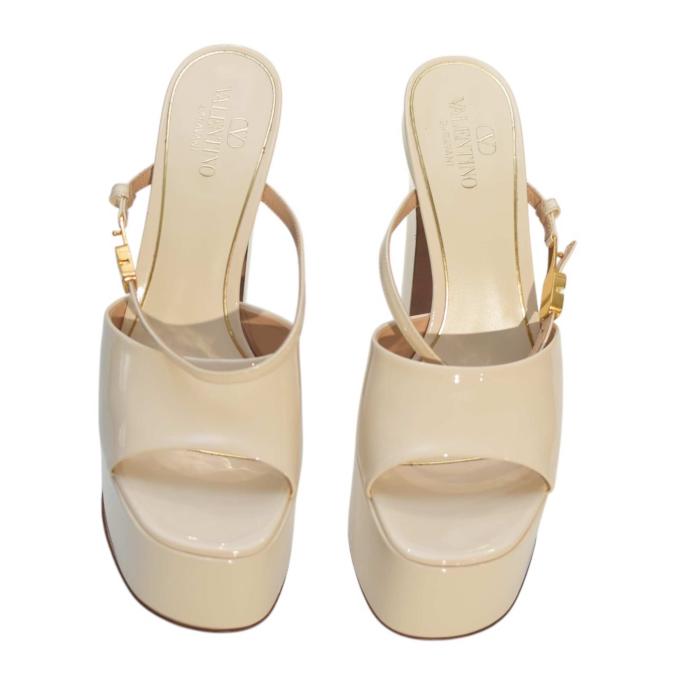 Valentino Garavani Patent Tan-Go 55/155mm High Heel Platform Slide Sandals 38,5 Light Ivory