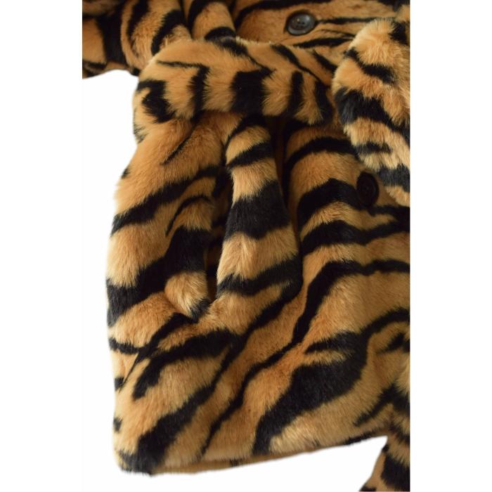 STAND STUDIO Tiffany Short Tiger Print Faux Fur Belted Jacket In Classic Tiger